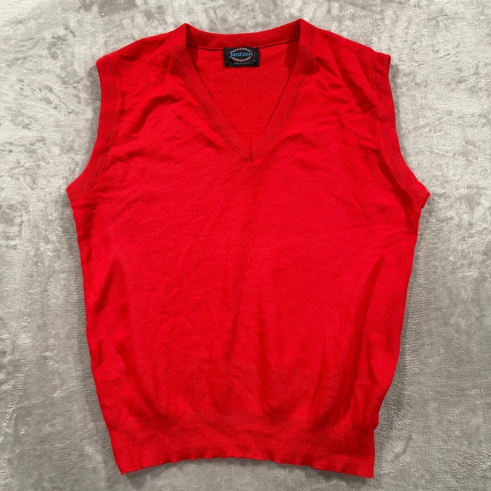Vintage Jantzen Vest Mens Large‎ Red Sweater V Neck Grandpa Academic Preppy